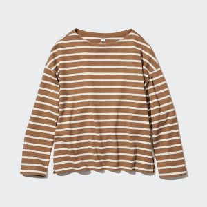 Uniqlo Striped Long-Sleeve Naisten T Paidat Ruskea | 1756-BTRZP