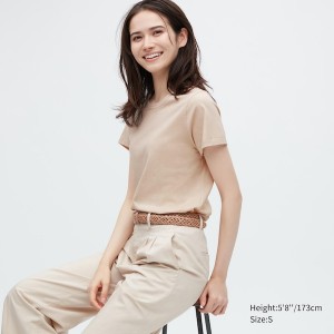 Uniqlo Supima® Cotton Crew Neck Short-Sleeve Naisten T Paidat Beige | 3089-NRHUL