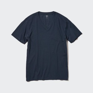 Uniqlo Supima® Cotton V-Neck Short-Sleeve Miesten T Paidat Laivastonsininen | 8593-DXQAK