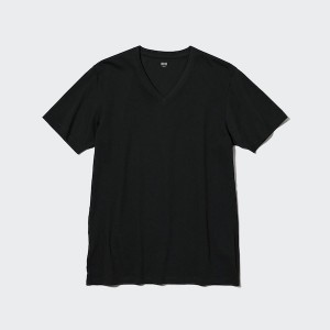 Uniqlo Supima® Cotton V-Neck Short-Sleeve Miesten T Paidat Mustat | 4809-KEFQL