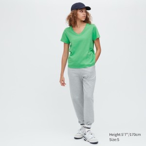 Uniqlo Supima® Cotton V-Neck Short-Sleeve Naisten T Paidat Vihreä | 3172-WVFQY