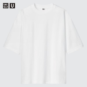 Uniqlo U AIRism Cotton Oversized Crew Neck Half-Sleeve Naisten T Paidat Valkoinen | 5032-YRJZC