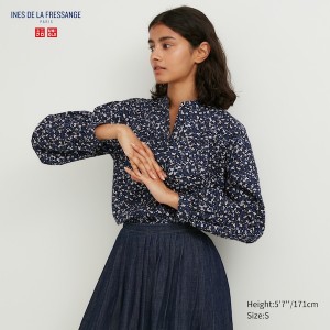 Uniqlo Volume Printed Long-Sleeve Naisten Paidat Sininen | 2850-VYCGJ