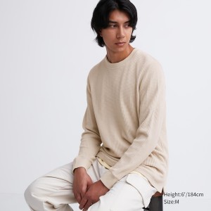 Uniqlo Waffle Crew Neck Long-Sleeve Miesten T Paidat Beige | 1657-ITKMF