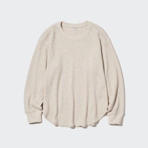 Uniqlo Waffle Crew Neck Long-Sleeve Naisten T Paidat Beige | 1643-SXPLM