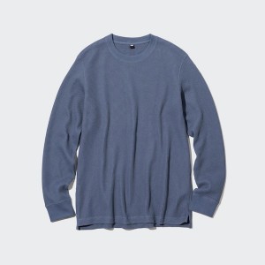 Uniqlo Waffle Crew Neck Long-Sleeve Naisten T Paidat Sininen | 6710-AEXCS