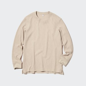 Uniqlo Waffle Crew Neck Long-Sleeve Naisten T Paidat Beige | 1275-RVNJT