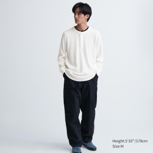 Uniqlo Waffle Henley Neck Long-Sleeve Miesten T Paidat Valkoinen | 3629-FUQOJ