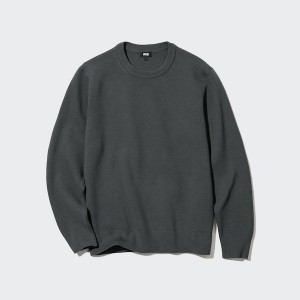 Uniqlo Washable Milano Ribbed Crew Neck Miesten Neulepuserot Tummanharmaat | 2756-GIDAJ