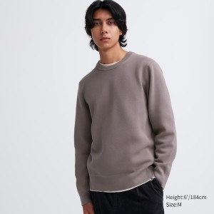 Uniqlo Washable Milano Ribbed Crew Neck Miesten Neulepuserot Harmaat | 0214-GKJXN