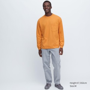 Uniqlo Washed Cotton Crew Neck Long-Sleeve Miesten Puserot Oranssi | 5917-QXRFN