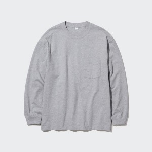 Uniqlo Washed Cotton Crew Neck Long-Sleeve Miesten T Paidat Harmaat | 7846-ZORFC