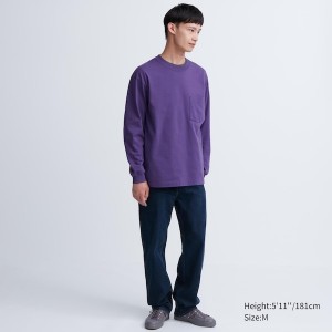 Uniqlo Washed Cotton Crew Neck Long-Sleeve Miesten T Paidat Harmaat | 3089-ILNOH