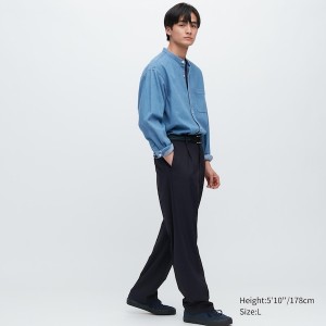 Uniqlo Wide-Fit Pleated Miesten Housut Laivastonsininen | 6240-SHDCZ