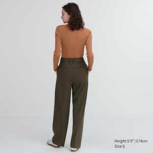 Uniqlo Wide-Fit Pleated Naisten Housut Oliivinvihreä | 8092-MKIHV