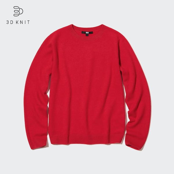 Uniqlo 3D Knit Cashmere Crew Neck Long-Sleeve Naisten Neulepuserot Punainen | 3749-IBXYD