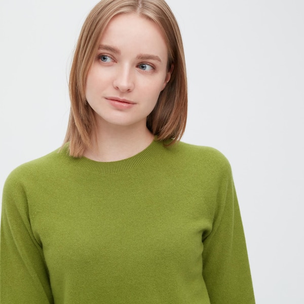 Uniqlo 3D Knit Cashmere Crew Neck Long-Sleeve Naisten Neulepuserot Vihreä | 0876-VDINZ