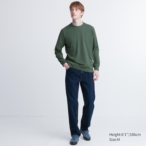 Uniqlo AIRism Cotton UV Protection Crew Neck Long-Sleeve Miesten T Paidat Vihreä | 9750-HOBFV