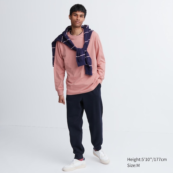 Uniqlo AIRism Cotton UV Protection Crew Neck Long-Sleeve Miesten T Paidat Pinkki | 9480-FCJPG