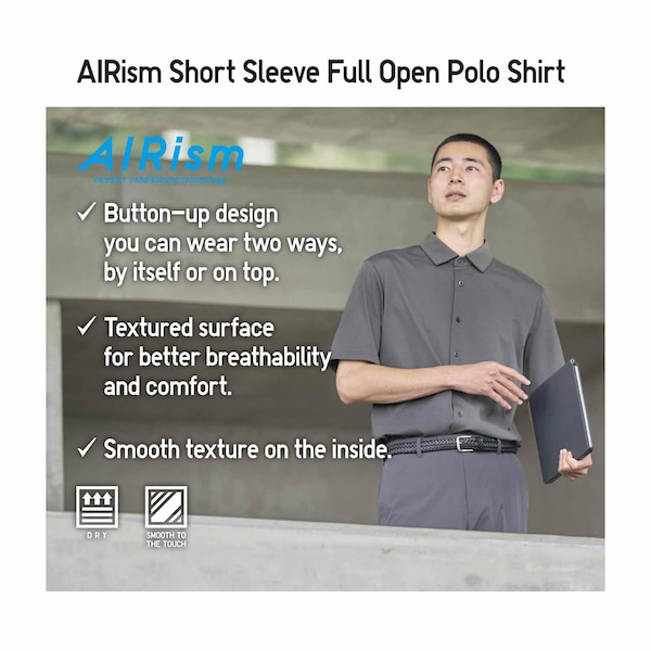 Uniqlo AIRism Full Open Short-Sleeve Miesten Pikeepaita Harmaat | 4659-RSEHL