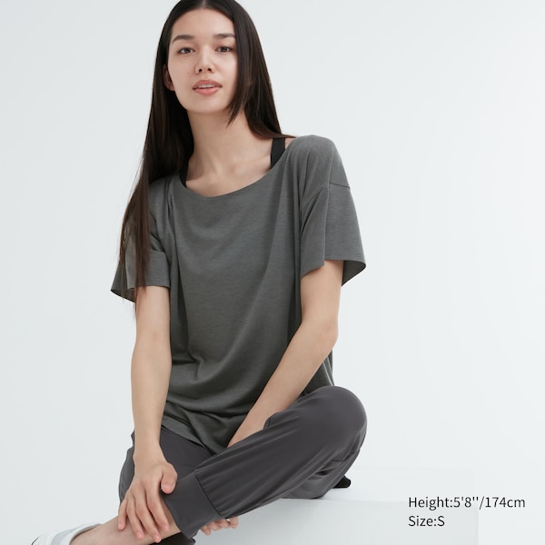 Uniqlo AIRism Seamless Boat Neck Short-Sleeve Long Naisten T Paidat Tummanharmaat | 3214-DOQAW