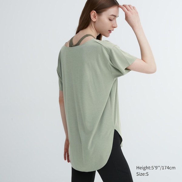 Uniqlo AIRism Seamless Boat Neck Short-Sleeve Long Naisten T Paidat Vihreä | 6215-QWKXL