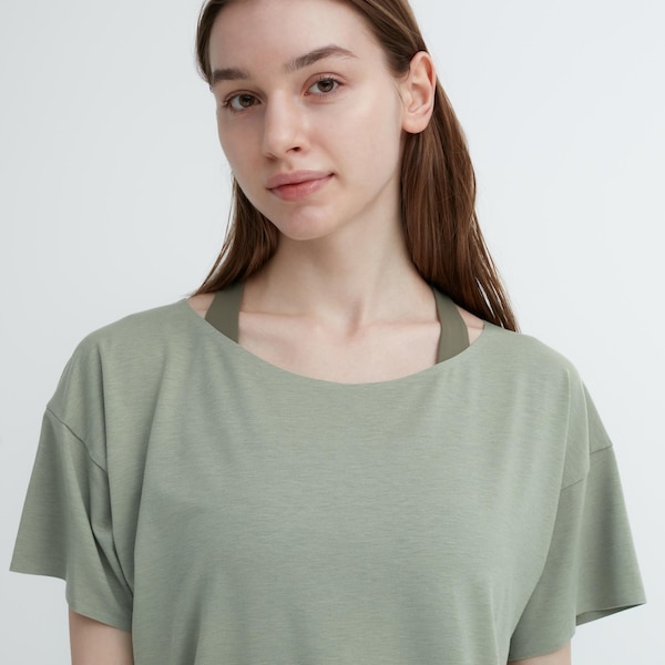 Uniqlo AIRism Seamless Boat Neck Short-Sleeve Long Naisten T Paidat Vihreä | 6215-QWKXL