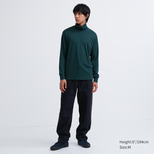 Uniqlo Brushed Cotton Turtleneck Long-Sleeve Miesten T Paidat Tummanvihreä | 4536-LNUMI