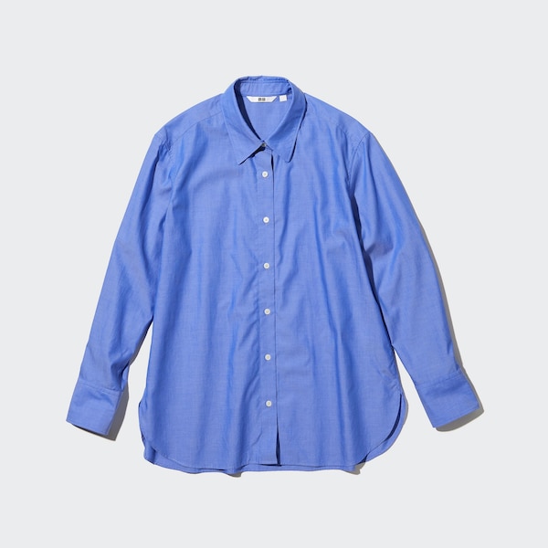 Uniqlo Cotton Long-Sleeve Naisten Paidat Sininen | 2179-TZNBI