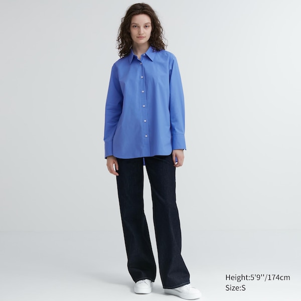 Uniqlo Cotton Long-Sleeve Naisten Paidat Sininen | 2071-LKUPZ