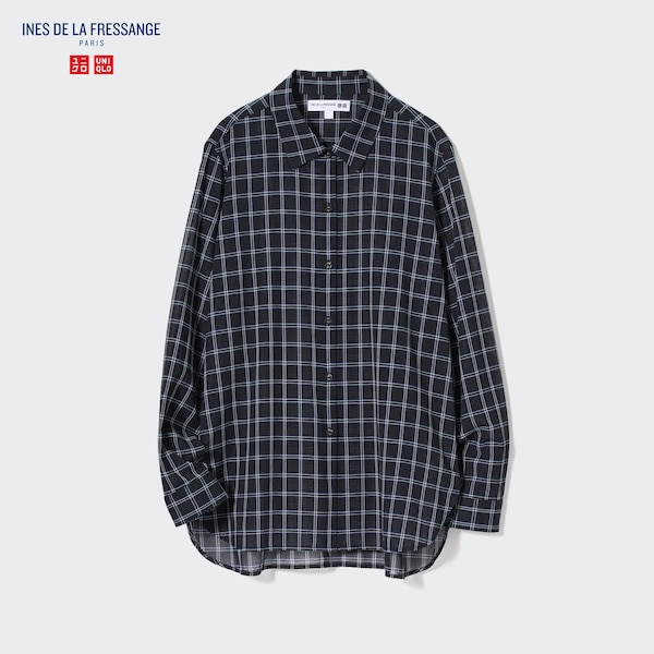 Uniqlo Cotton Sheer Checked Long-Sleeve Naisten Paidat Mustat | 0736-DTFAI