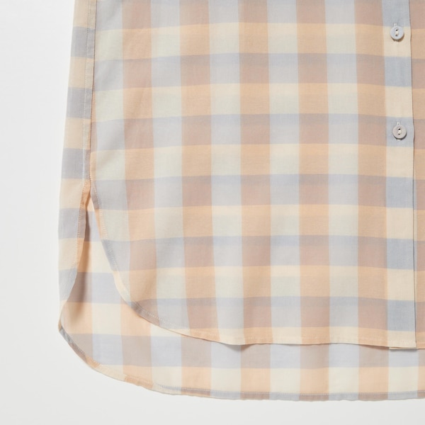 Uniqlo Cotton Sheer Checked Long-Sleeve Naisten Paidat Beige | 9457-IYKCG