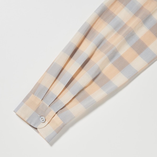 Uniqlo Cotton Sheer Checked Long-Sleeve Naisten Paidat Beige | 9457-IYKCG