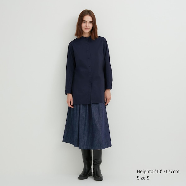 Uniqlo Cotton Silk Long-Sleeve Tunic Naisten Paidat Laivastonsininen | 3508-ZWQLE