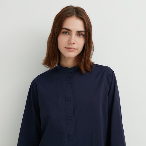 Uniqlo Cotton Silk Long-Sleeve Tunic Naisten Paidat Laivastonsininen | 3508-ZWQLE