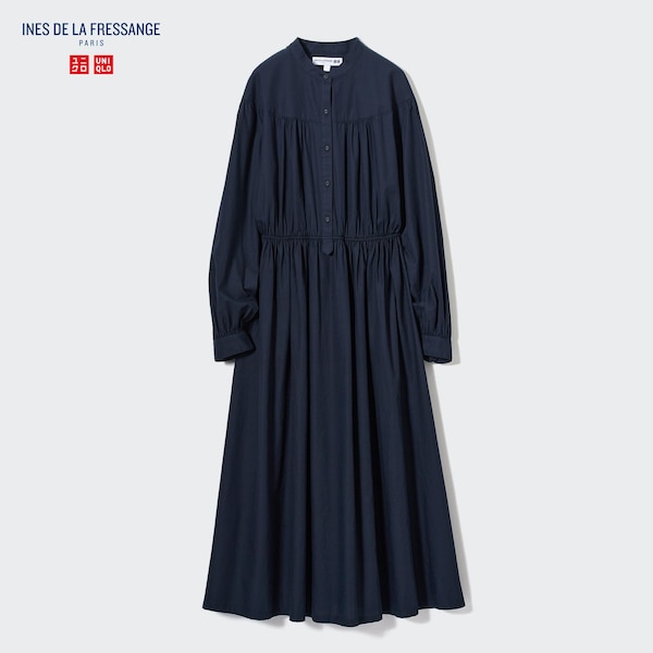 Uniqlo Cotton Twill Volume Sleeve Long Naisten Mekko Laivastonsininen | 0958-BIMTV