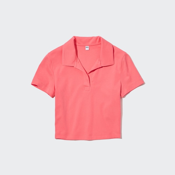 Uniqlo Cropped Skipper Short-Sleeve Naisten Pikeepaita Pinkki | 1536-YZDNA