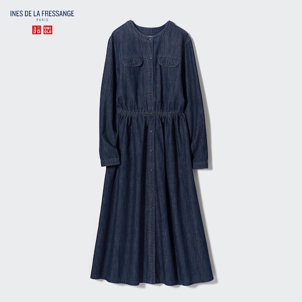 Uniqlo Denim Long-Sleeve Naisten Mekko Laivastonsininen | 1602-MNCHY