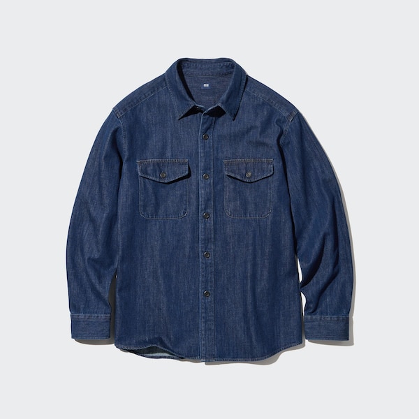 Uniqlo Denim Utility Long-Sleeve Overshirt Miesten Paidat Sininen | 9316-FZGNM