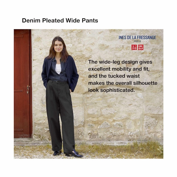 Uniqlo Denim Wide-Fit Pleated Naisten Housut Mustat | 1059-RHQJU