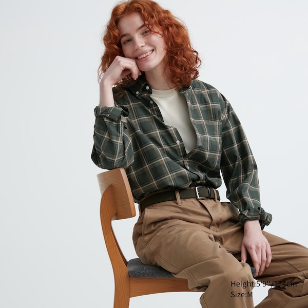 Uniqlo Extra Fine Cotton Broadcloth Checked Long-Sleeve Naisten Paidat Oliivinvihreä | 5719-FONDR