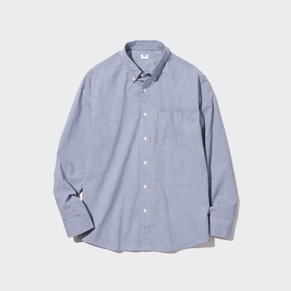 Uniqlo Extra Fine Cotton Broadcloth Checked Long-Sleeve Miesten Paidat Sininen | 0623-PVLSA