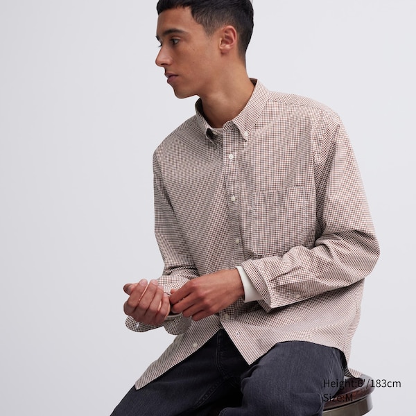 Uniqlo Extra Fine Cotton Broadcloth Checked Long-Sleeve Miesten Paidat Ruskea | 2657-HVGMT