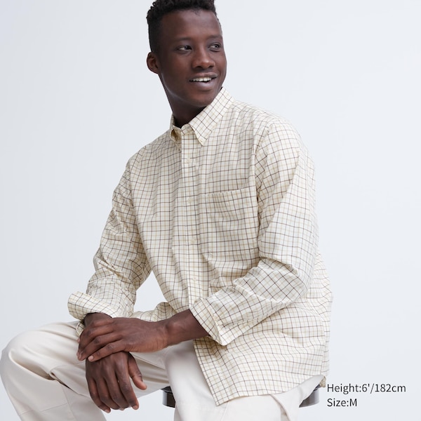 Uniqlo Extra Fine Cotton Broadcloth Checked Long-Sleeve Miesten Paidat Valkoinen | 8172-TSVUK