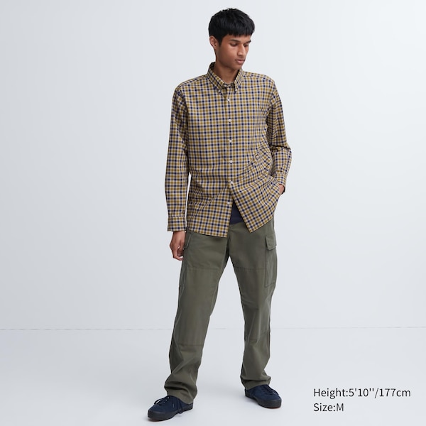 Uniqlo Extra Fine Cotton Broadcloth Checked Long-Sleeve Miesten Paidat Keltainen | 4587-JDMBF