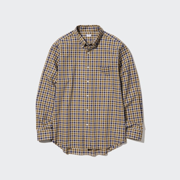 Uniqlo Extra Fine Cotton Broadcloth Checked Long-Sleeve Miesten Paidat Keltainen | 4587-JDMBF