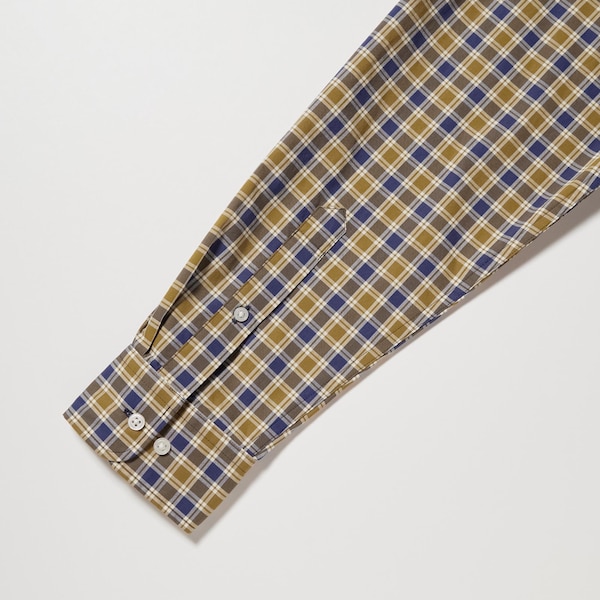 Uniqlo Extra Fine Cotton Broadcloth Checked Long-Sleeve Miesten Paidat Keltainen | 4587-JDMBF