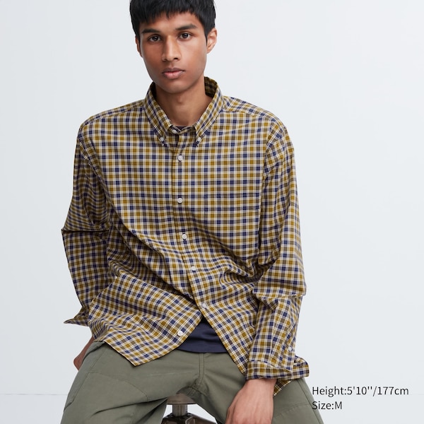 Uniqlo Extra Fine Cotton Broadcloth Checked Long-Sleeve Miesten Paidat Keltainen | 4587-JDMBF