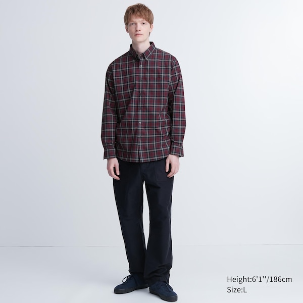 Uniqlo Extra Fine Cotton Broadcloth Checked Long-Sleeve Miesten Paidat Viininpunainen | 9014-UAIET