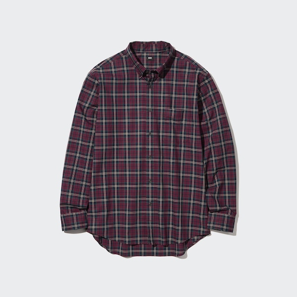 Uniqlo Extra Fine Cotton Broadcloth Checked Long-Sleeve Miesten Paidat Viininpunainen | 9014-UAIET